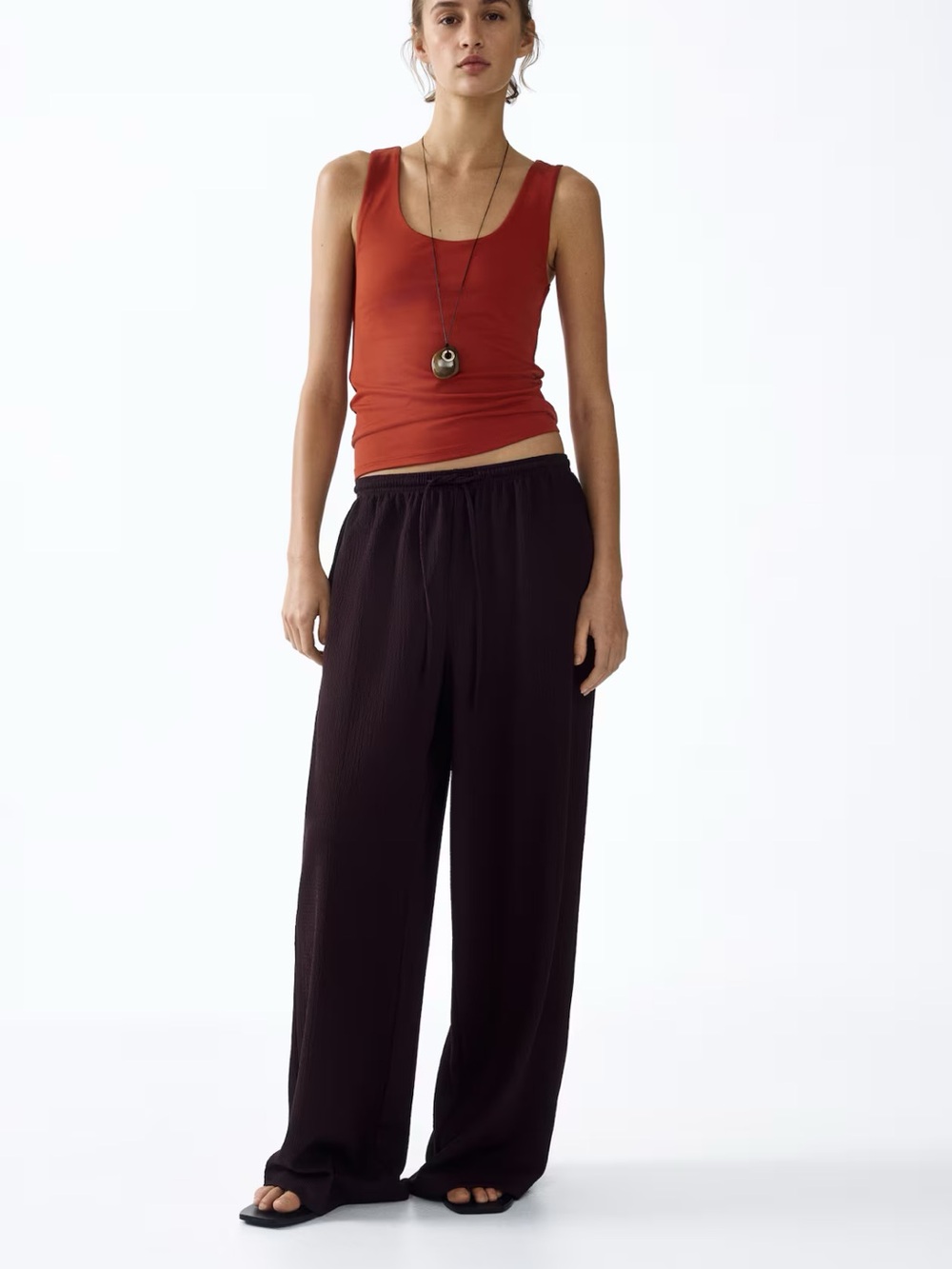Women's Wide-Leg Elastic-Waist Pants - Brown